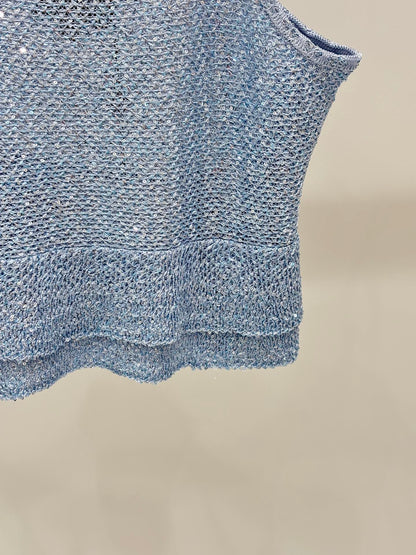 25ss Early spring new diamond button sequins decorated ruffled knitted vest