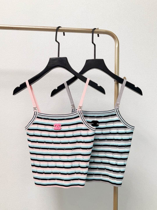 25ss Flocked Logo Contrast Stripe Knit Camisole