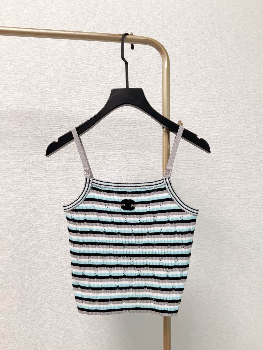 25ss Flocked Logo Contrast Stripe Knit Camisole