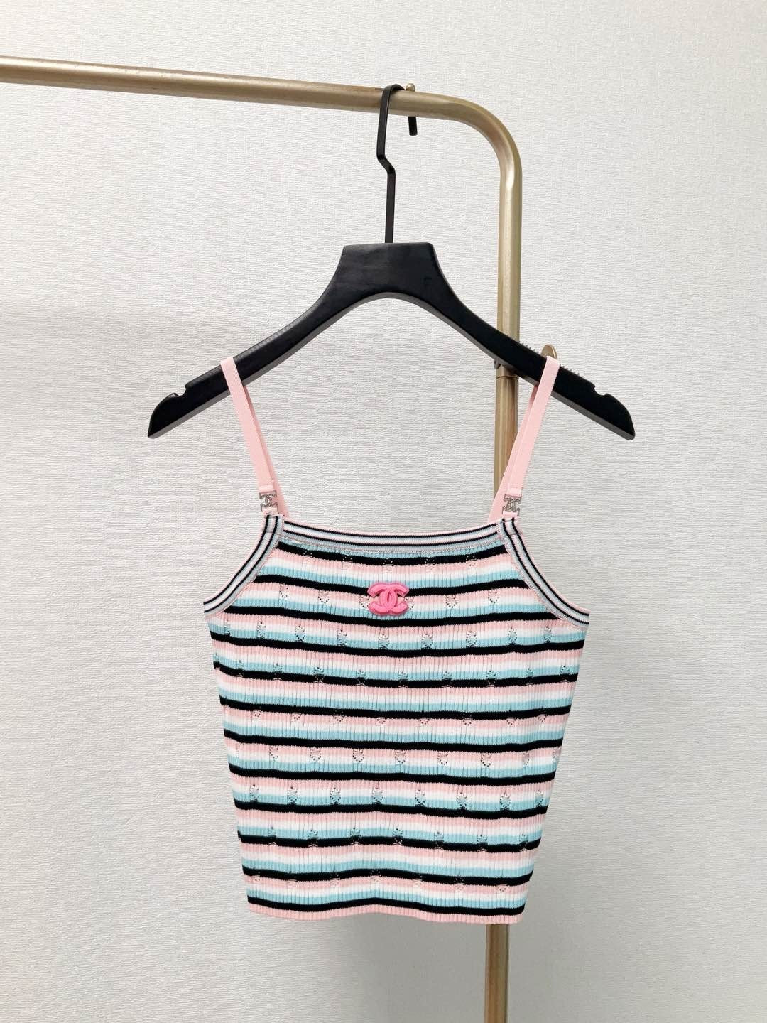 25ss Flocked Logo Contrast Stripe Knit Camisole