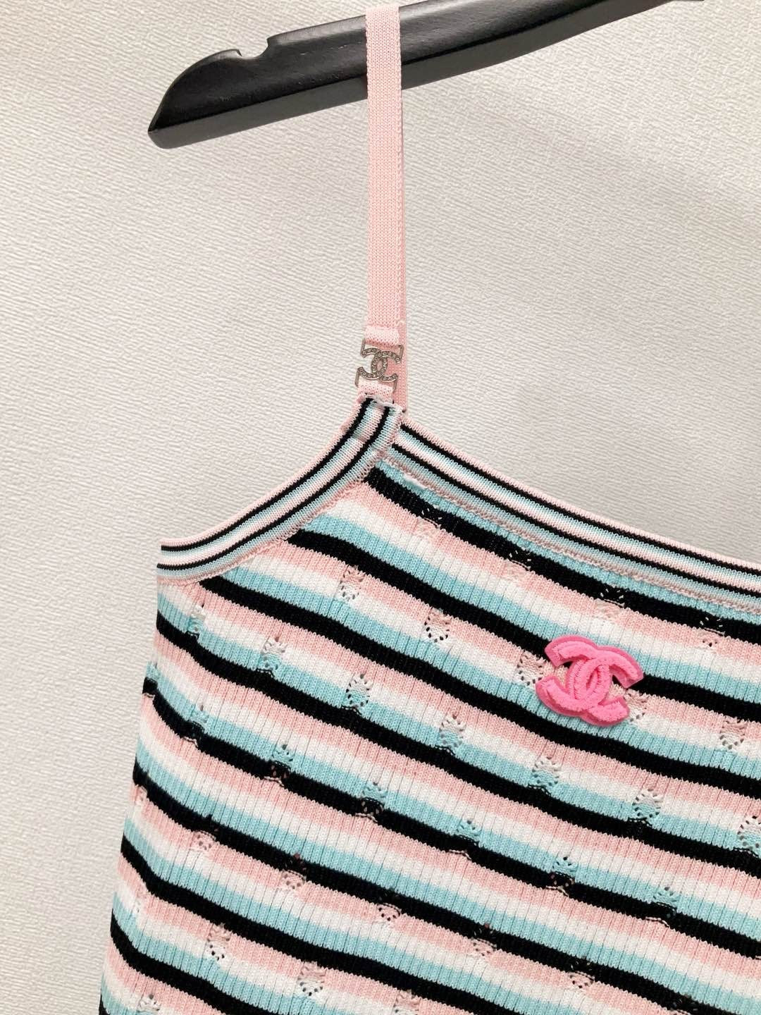 25ss Flocked Logo Contrast Stripe Knit Camisole