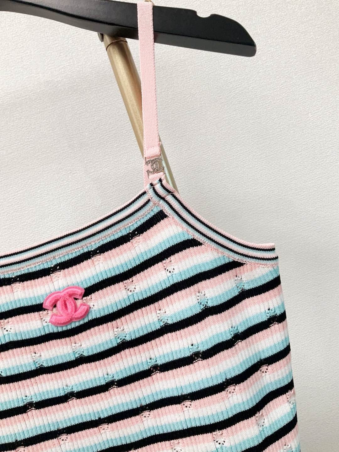 25ss Flocked Logo Contrast Stripe Knit Camisole