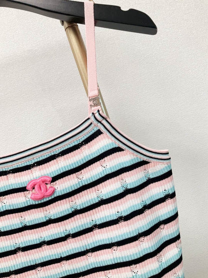 25ss Flocked Logo Contrast Stripe Knit Camisole
