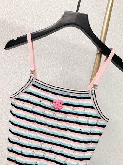 25ss Flocked Logo Contrast Stripe Knit Camisole