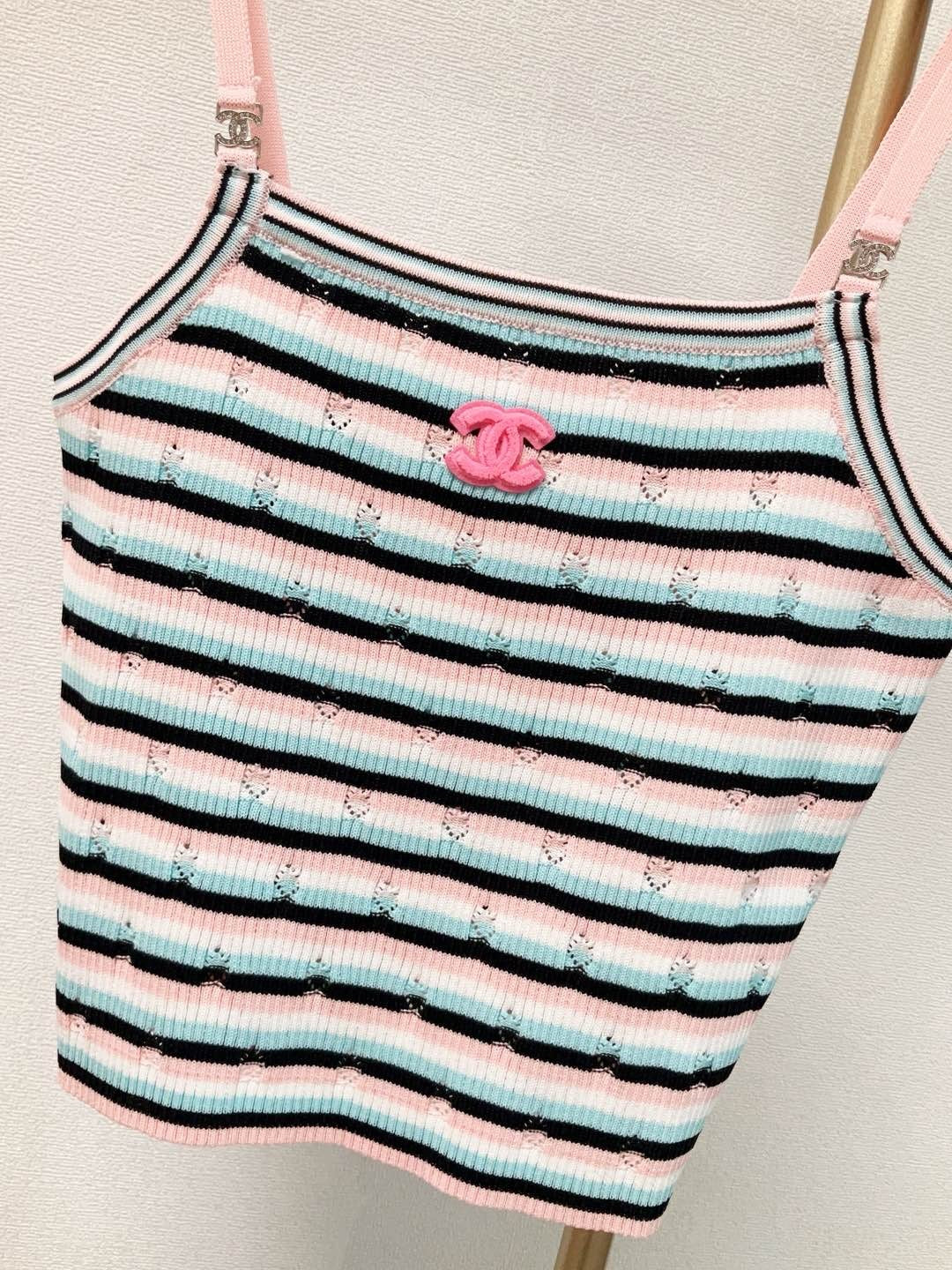 25ss Flocked Logo Contrast Stripe Knit Camisole