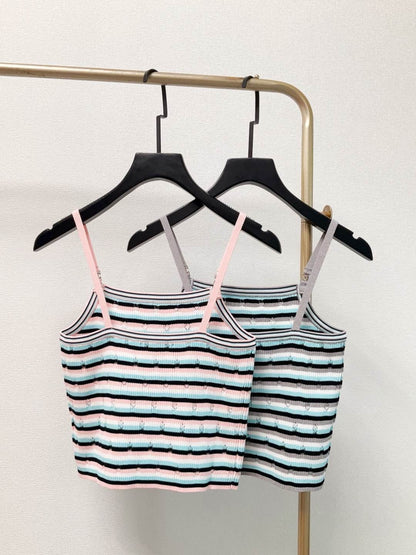 25ss Flocked Logo Contrast Stripe Knit Camisole