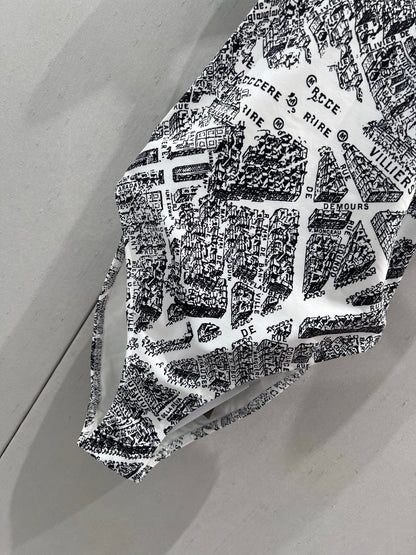 25ss Spring and Summer New Limited Edition Paris Map Printed Camisole One-Piece Swimsuit