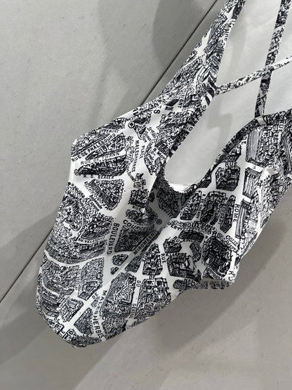 25ss Spring and Summer New Limited Edition Paris Map Printed Camisole One-Piece Swimsuit