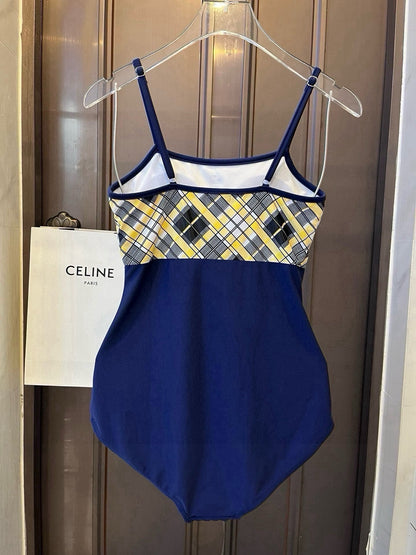 25 new summer plaid one-piece swimsuit