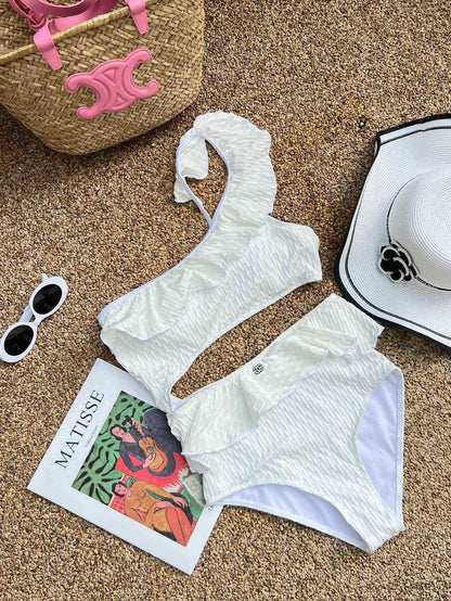 25 Summer new ruffle irregular one-piece swimsuit bikini