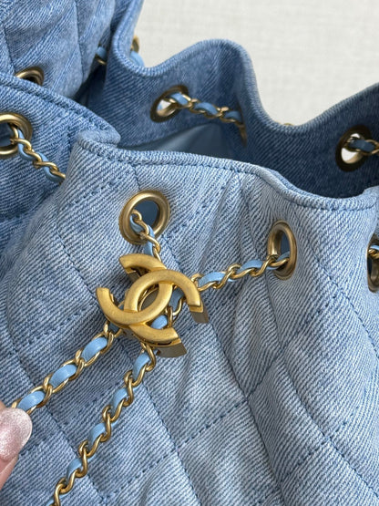 Denim Light Blue Bucket Drawstring Bag