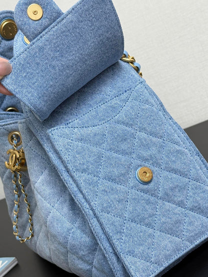 Denim Light Blue Bucket Drawstring Bag