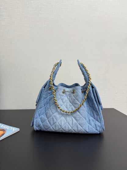 Denim Light Blue Bucket Drawstring Bag