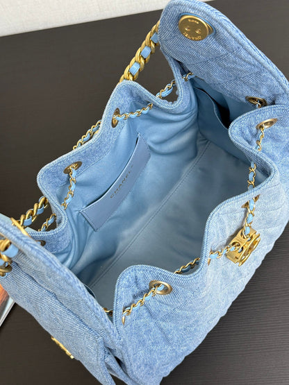 Denim Light Blue Bucket Drawstring Bag