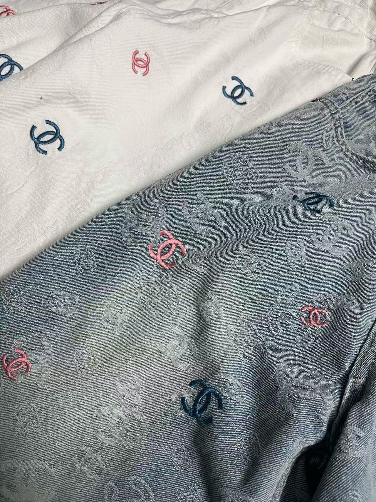25ss Rainbow Printed Embroidered Letters White Denim Straight Pants