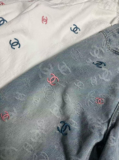 25ss Rainbow Printed Embroidered Letters White Denim Straight Pants