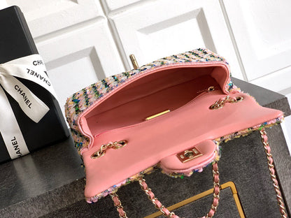 25fw new pink plaid sequin chain bag