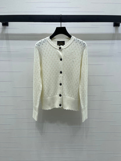 2025 Early Autumn New Floral Hollow Round Neck Long Sleeve Cardigan