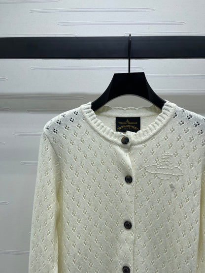 2025 Early Autumn New Floral Hollow Round Neck Long Sleeve Cardigan