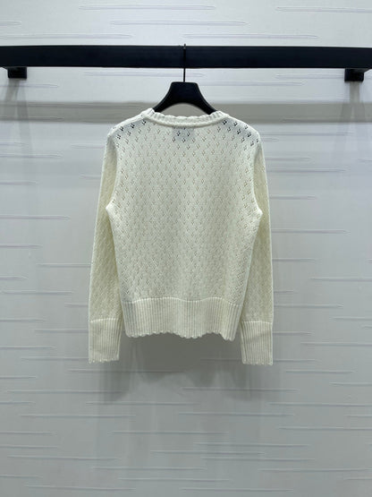 2025 Early Autumn New Floral Hollow Round Neck Long Sleeve Cardigan