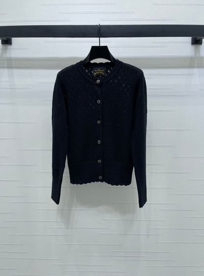 2025 Early Autumn New Floral Hollow Round Neck Long Sleeve Cardigan