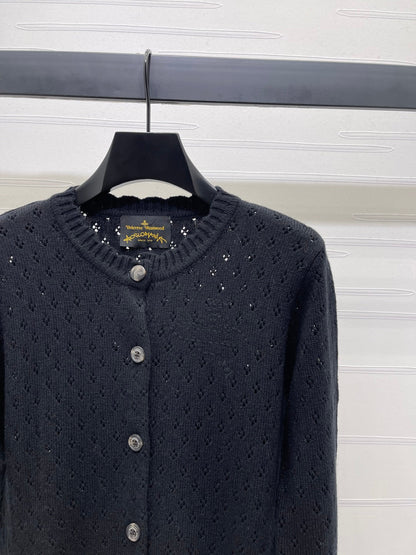 2025 Early Autumn New Floral Hollow Round Neck Long Sleeve Cardigan