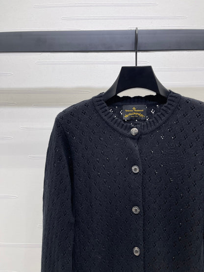 2025 Early Autumn New Floral Hollow Round Neck Long Sleeve Cardigan