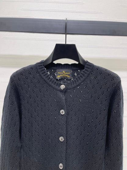 2025 Early Autumn New Floral Hollow Round Neck Long Sleeve Cardigan