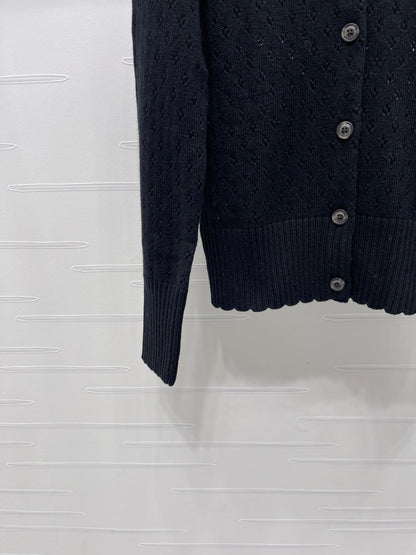 2025 Early Autumn New Floral Hollow Round Neck Long Sleeve Cardigan