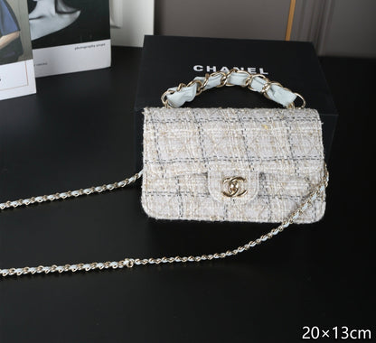 25 new mini woven tweed chain handbag