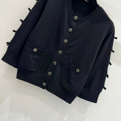 25 Bow decoration cashmere knitted cardigan