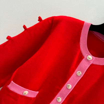 25 Bow decoration cashmere knitted cardigan