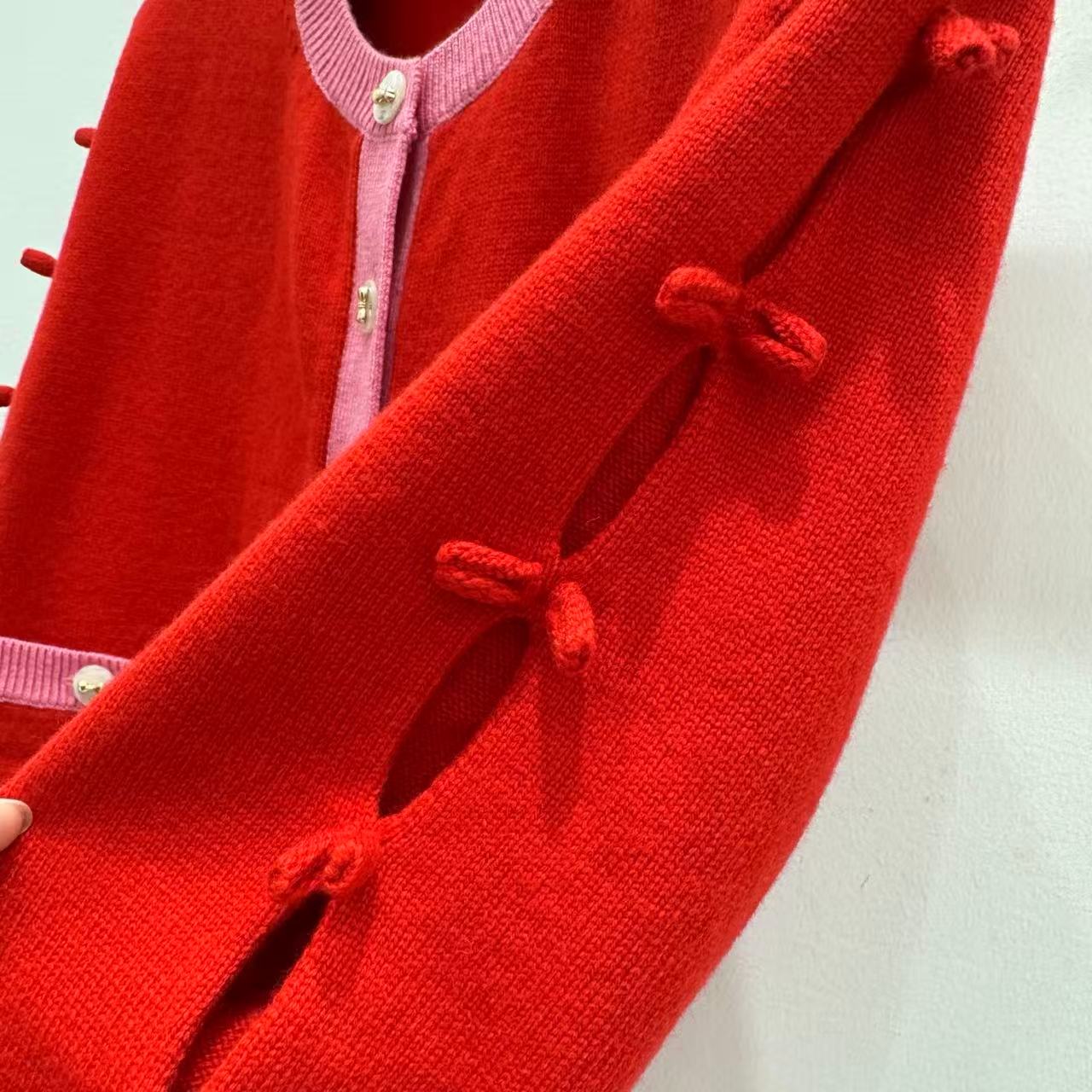 25 Bow decoration cashmere knitted cardigan