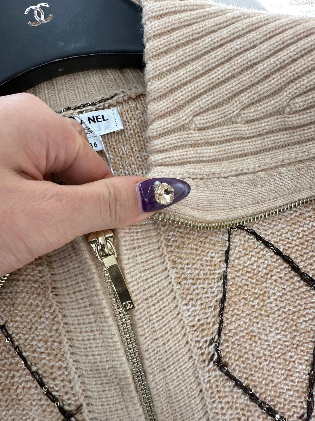 Lapel Diamond Chain Knit Cardigan