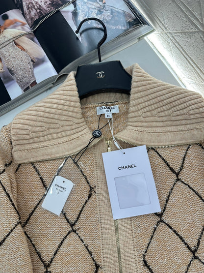 Lapel Diamond Chain Knit Cardigan