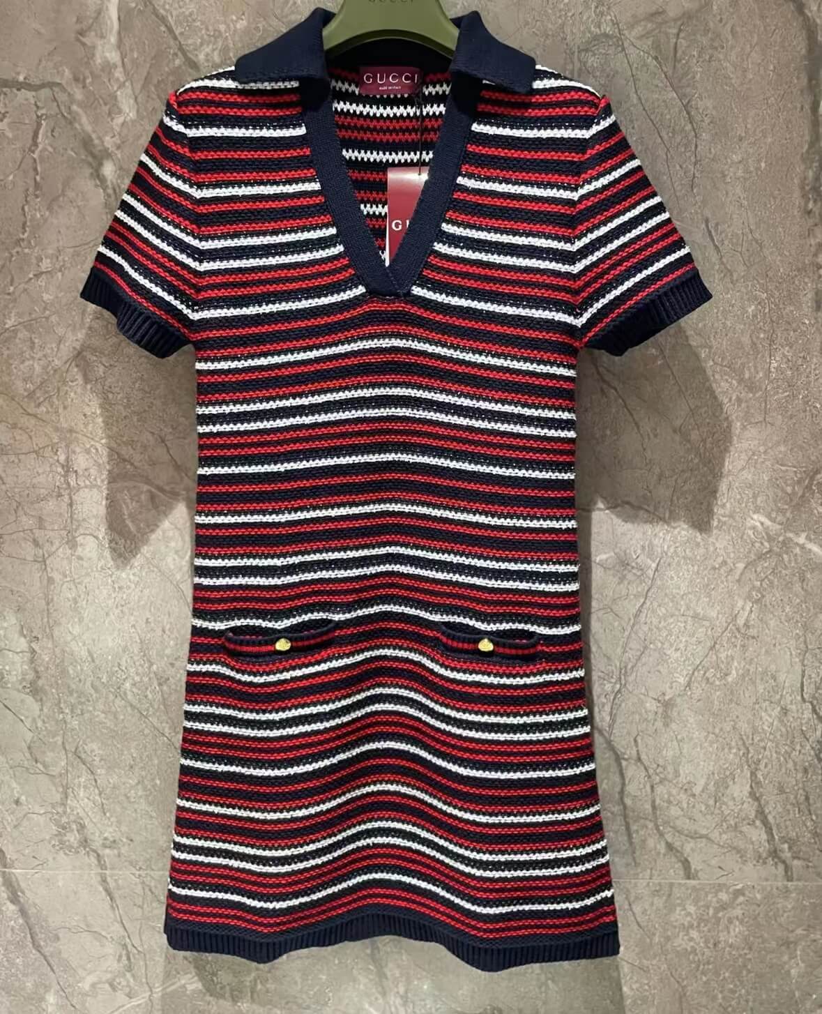 Classic Red Striped V-Neck Dress