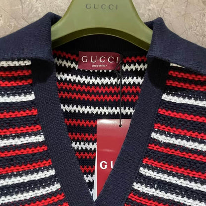 Classic Red Striped V-Neck Dress