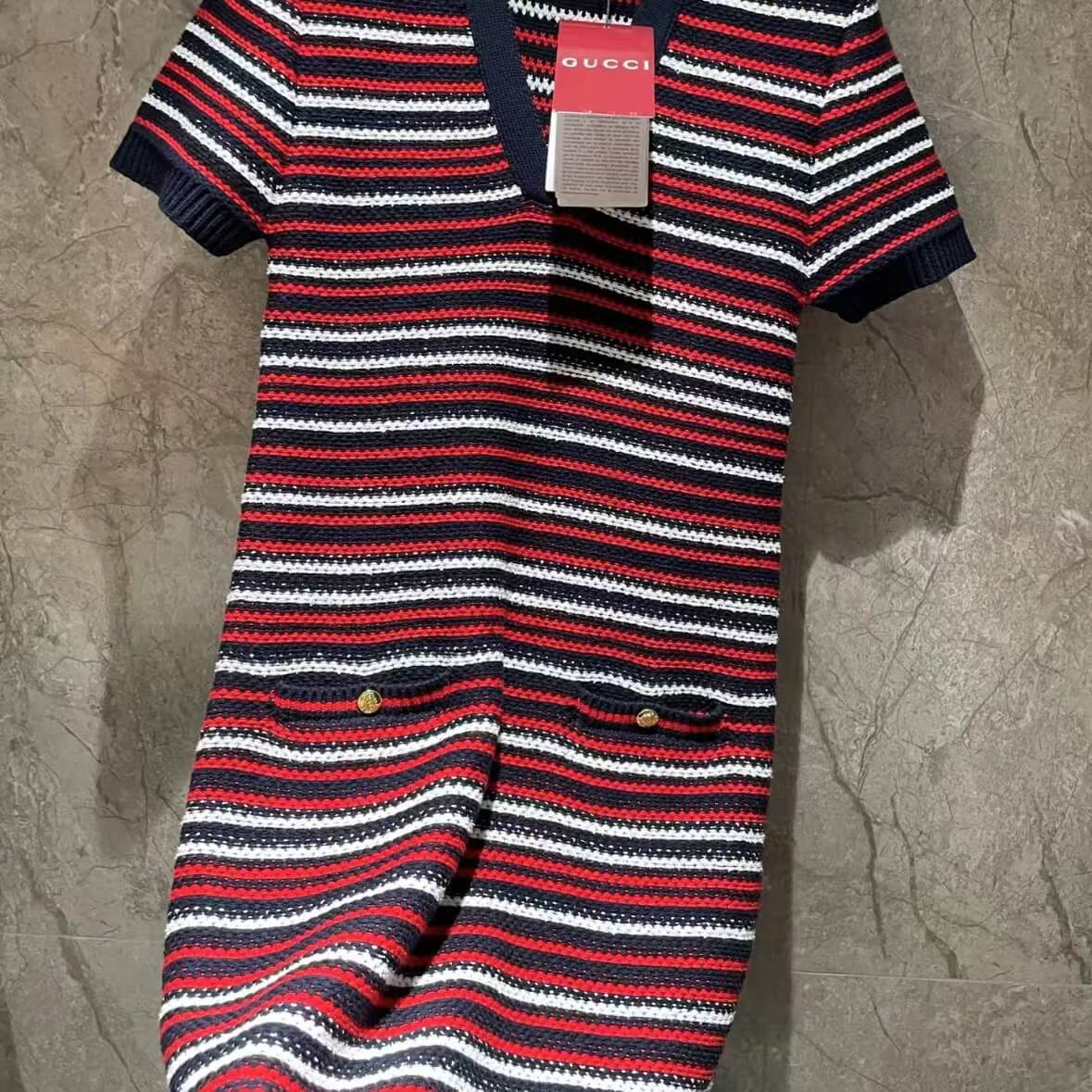 Classic Red Striped V-Neck Dress