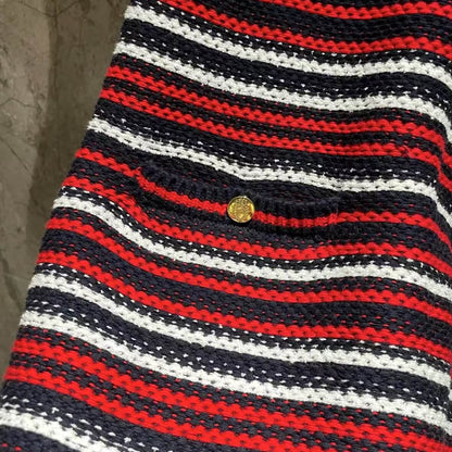 Classic Red Striped V-Neck Dress