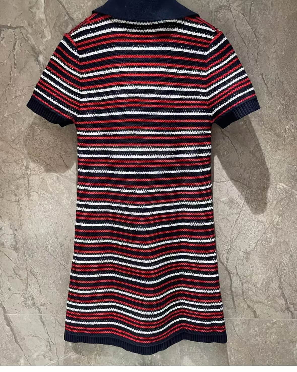 Classic Red Striped V-Neck Dress
