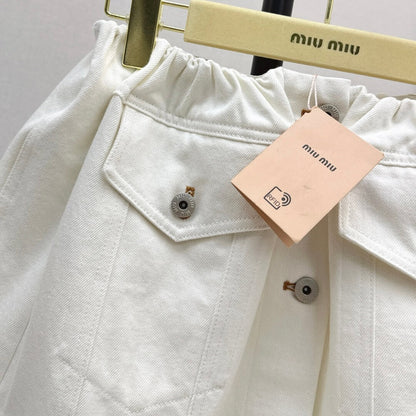 Preppy Vintage Denim Skirt with Elastic Waist