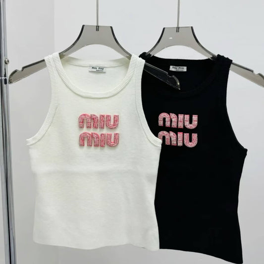 Casual Pink Diamond-Encrusted Vest