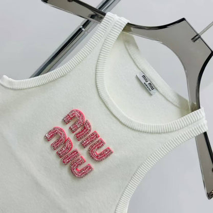 Casual Pink Diamond-Encrusted Vest