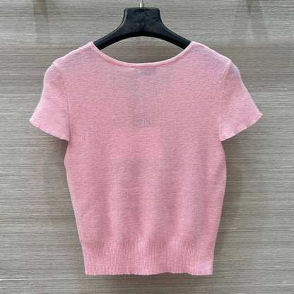 Embroidered-Logo Fitted Knit Tee