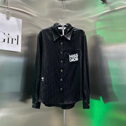 Fashionable Pearlescent Jacquard Fabric Letter Embroidery Shirt