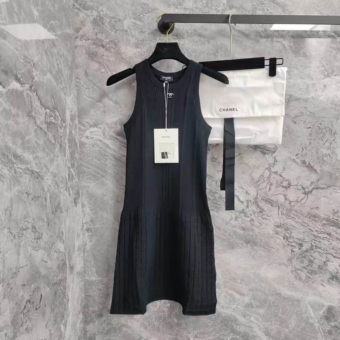 Classic 3D Checkered Texture Knit Vest Dress