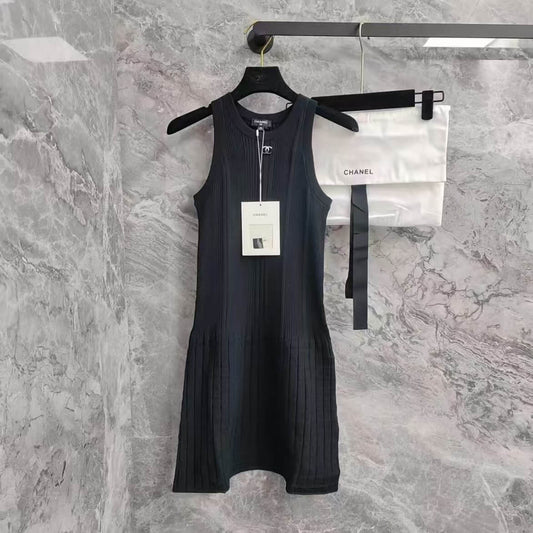 Classic 3D Checkered Texture Knit Vest Dress