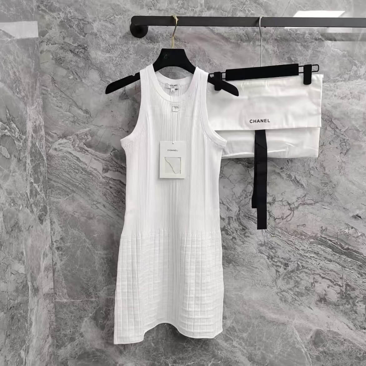 Classic 3D Checkered Texture Knit Vest Dress