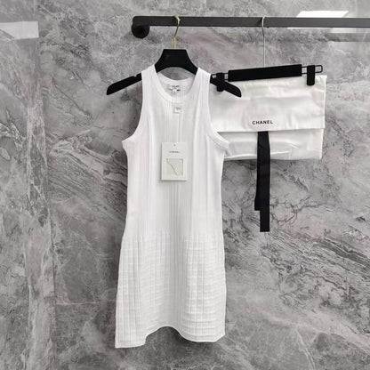 Classic 3D Checkered Texture Knit Vest Dress