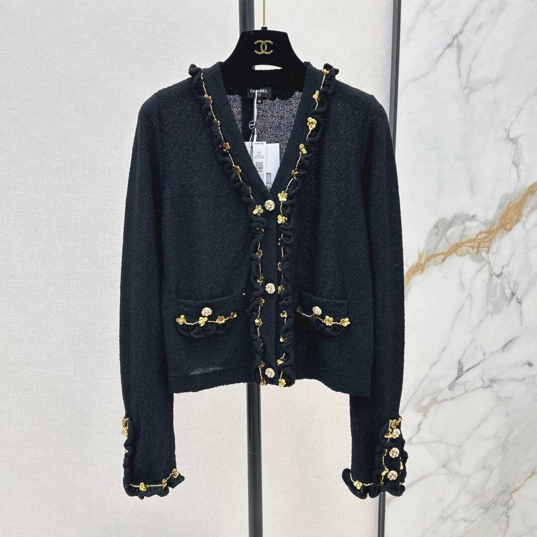 Elegant Beaded Floral Knit Cardigan